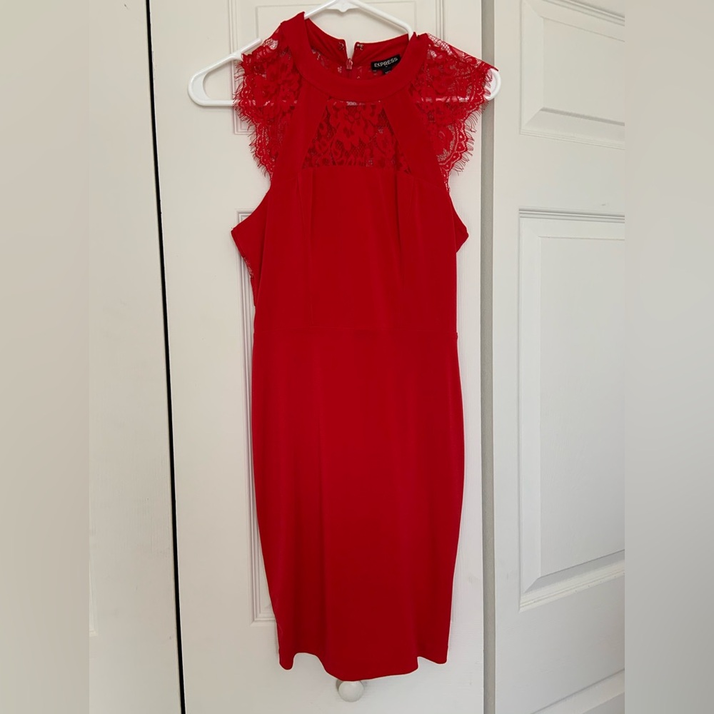 Express Vibrant Red Lace Dress